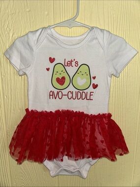White Baby Onesie with Red Tulle Skirt - 'Let's Avo-Cuddle'